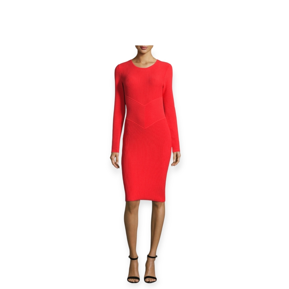Milly Ottoman Long-Sleeve Angled Sheath Dress Red Size Small